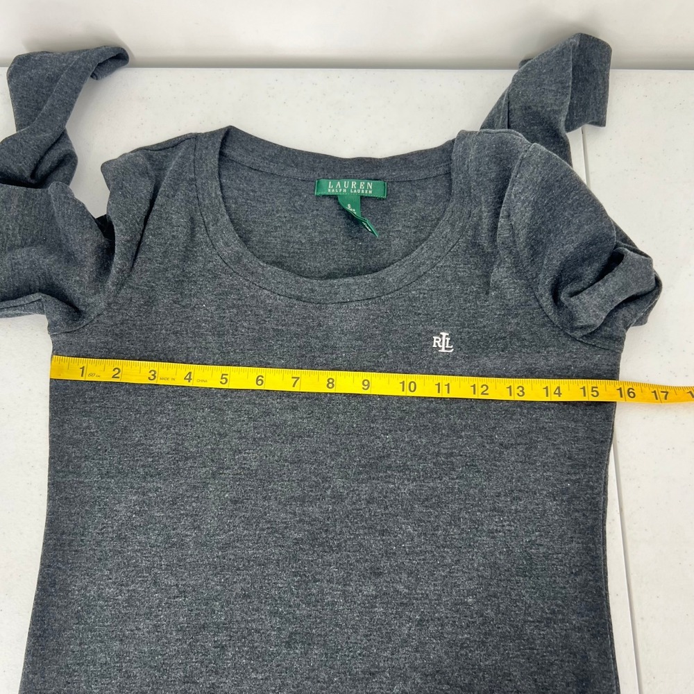 Lauren Ralph Lauren Womens Small Preppy Charcoal Gray Scoop Neck Long Sleeve Top - Picture 5 of 9
